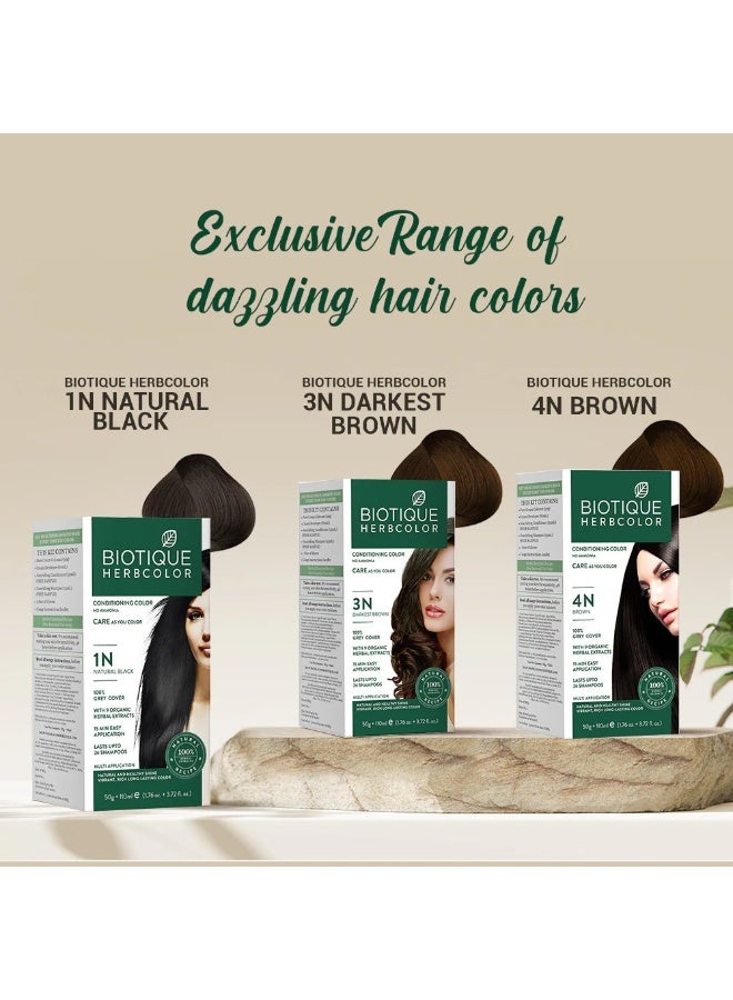 Biotique Herbcolor Conditioning Hair Colour l Ammonia Free Hair Color l 9 Organic Herbal Extracts l Natural and Healthy Shine l 50g + 110ml| Natural Black 1N (Pack of 1) - Image 4